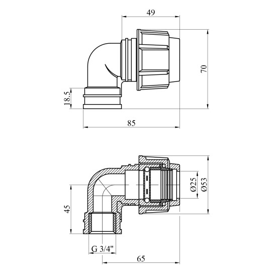 Додаткове фото - Коліно ПЕ SPT 25x3/4" РВ