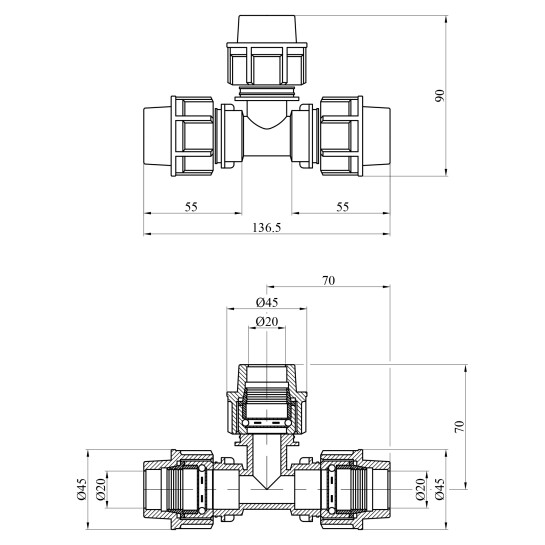 Додаткове фото - Трійник ПЕ STR 20х20х20 мм