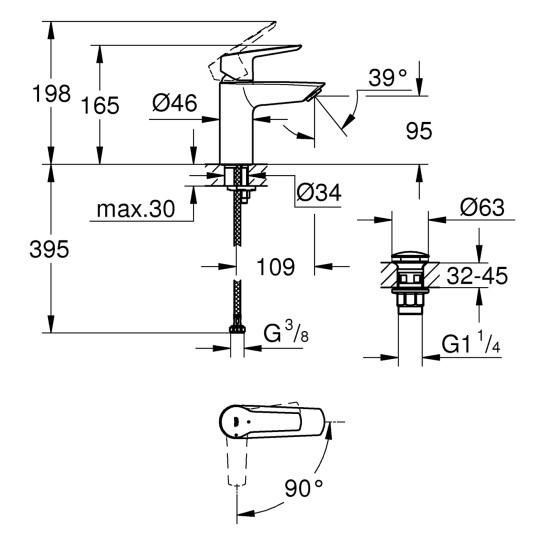 Додаткове фото - Змішувач для раковини Grohe QuickFix Start S-Size 23551002 з донним клапаном