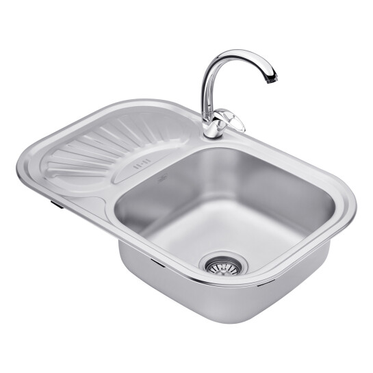 Головне фото - Набір кухонна мийка Kroner KRP Satin - 7549 (0.8мм) + змішувач для кухні Agua Leon - C032