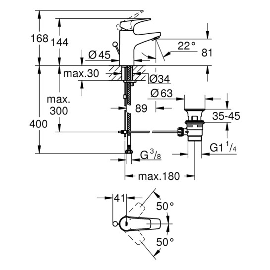 Додаткове фото - Змішувач для раковини Grohe Start Flow S-Size 23809000 з донним клапаном