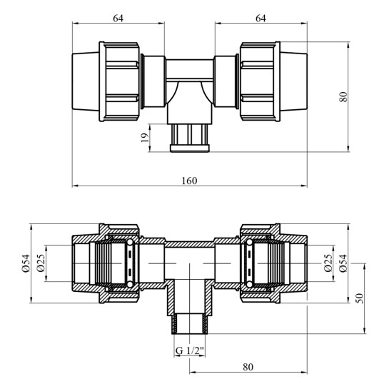 Додаткове фото - Трійник ПЕ SantehPlast 25х1/2"х25 РВ