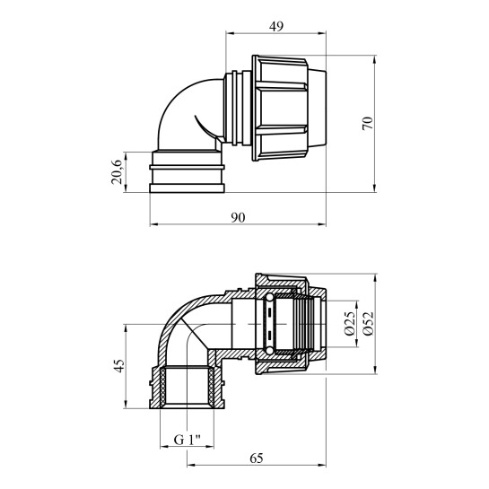 Додаткове фото - Коліно ПЕ SPT 25x1" РВ