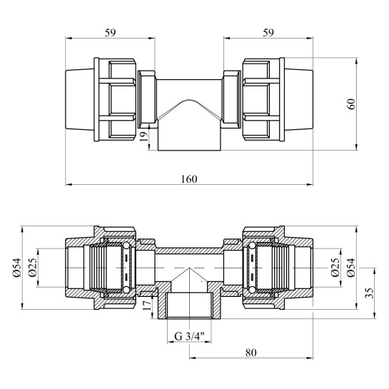 Додаткове фото - Трійник ПЕ STR 25х3/4"х25 РВ