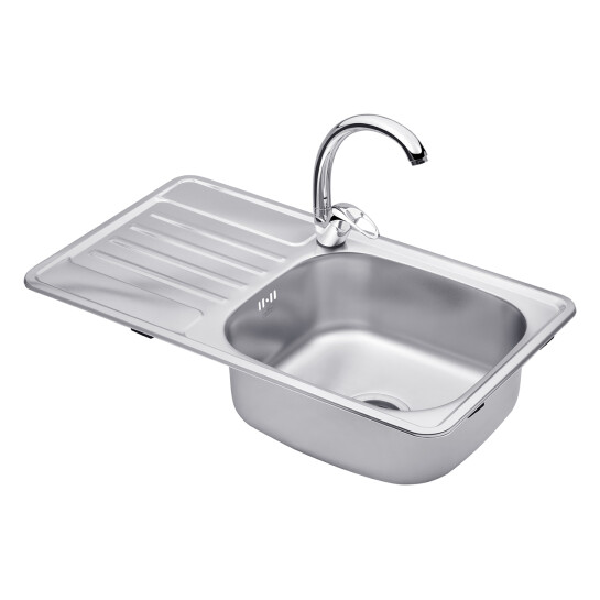 Головне фото - Набір кухонна мийка Kroner KRP Satin - 7642 (0.8мм) + змішувач для кухні Agua Leon - C032