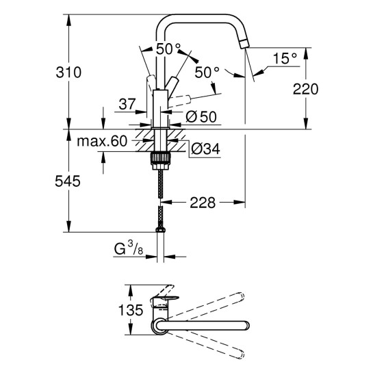 Додаткове фото - Змішувач для кухні Grohe QuickFix Start 304702430
