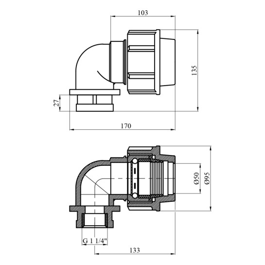 Додаткове фото - Коліно ПЕ SantehPlast 50х1 1/4" РВ