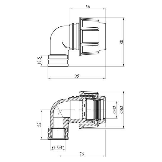 Додаткове фото - Коліно ПЕ SPT 32x3/4" РВ