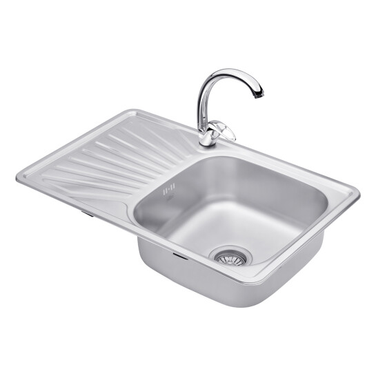 Головне фото - Набір кухонна мийка Kroner KRP Satin - 7848 (0.8мм) + змішувач для кухні Agua Leon - C032