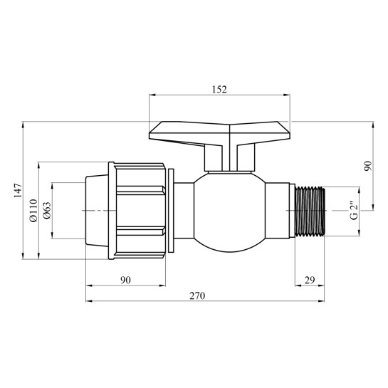 Додаткове фото - Кран ПЕ SantehPlast 63х2" РЗ