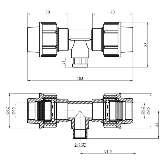 Додаткове фото - Трійник ПЕ SantehPlast 32х1/2"х32 РВ
