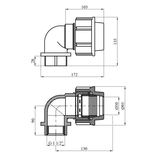 Додаткове фото - Коліно ПЕ SantehPlast 50х1 1/2" РВ