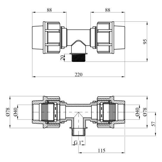 Додаткове фото - Трійник ПЕ STR 40х1"х40 РЗ
