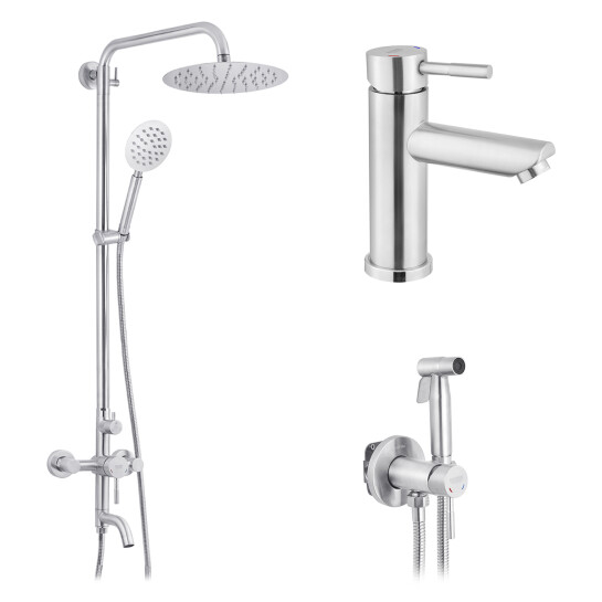 Головне фото - Набор 3 в 1 душова система Kroner Edelstahl Klassisch-ESG063 + змішувач Edelstahl Klassisch-ESG010 + змішувач Edelstahl Klassisch -ESG053