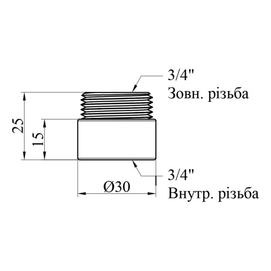 Додаткове фото - Подовжувач STA 3/4" ВЗ, L=15 мм латунний