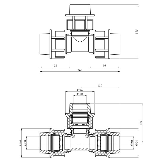 Додаткове фото - Трійник ПЕ STR 50х50х50 мм