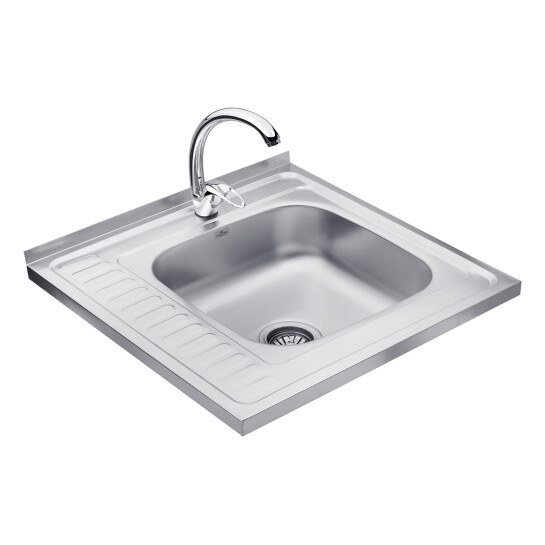 Головне фото - Набір кухонна мийка Kroner KRP Dekor - 6060R (0.6 мм) + змішувач для кухні Agua Leon - C032