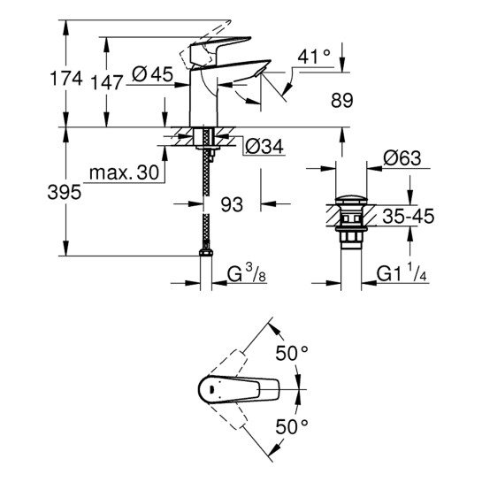 Додаткове фото - Змішувач для раковини Grohe QuickFix Start Edge S-Size 23898001 з донним клапаном