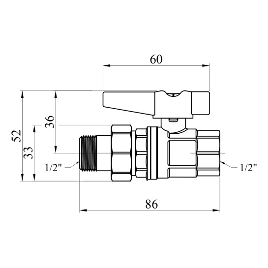 Додаткове фото - Кран-американка кульовий прямий з антипротіканням Karro "Uno Black" 1/2" ВЗ PN40 метелик