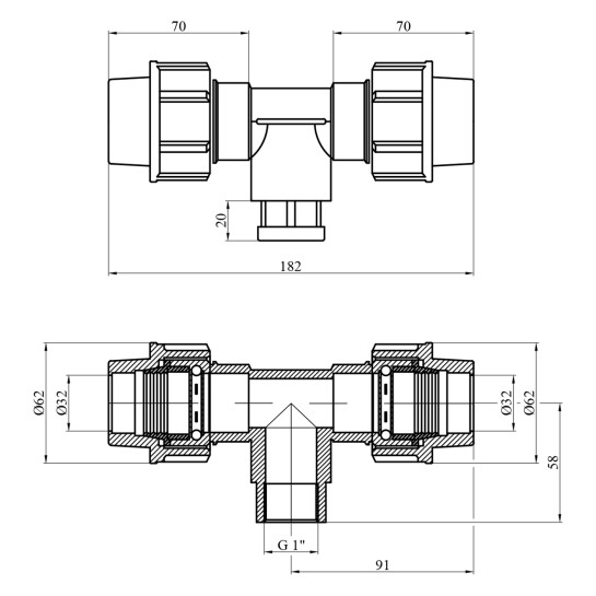 Додаткове фото - Трійник ПЕ SantehPlast 32х1"х32 РВ
