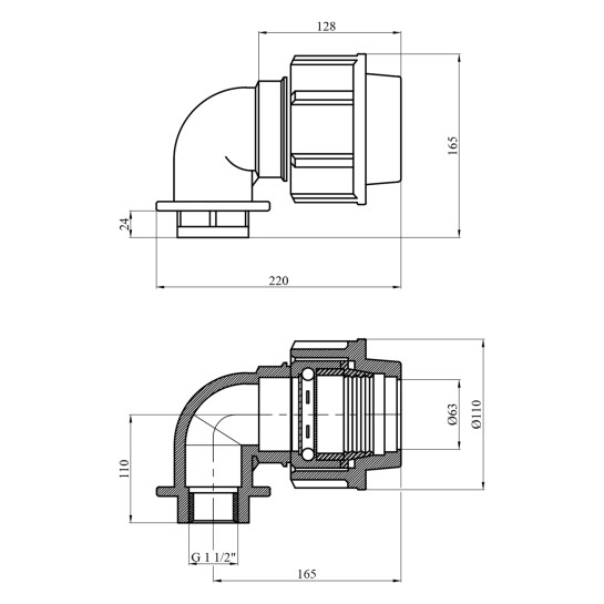 Додаткове фото - Коліно ПЕ SantehPlast 63х1 1/2" РВ