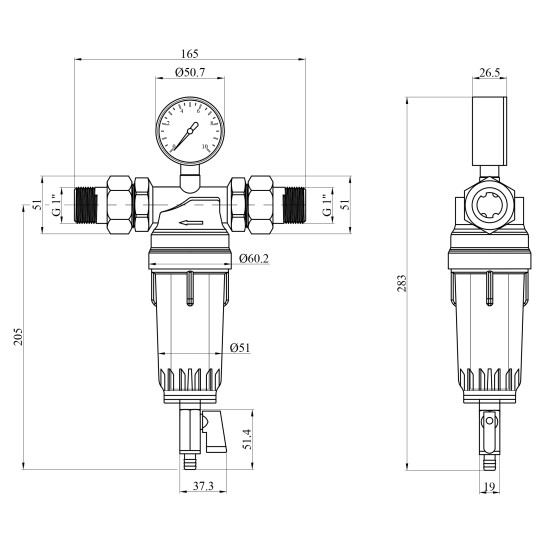 Додаткове фото - Фільтр самоочисний Karro 1" ЗЗ прозорий, латунний KR-88044