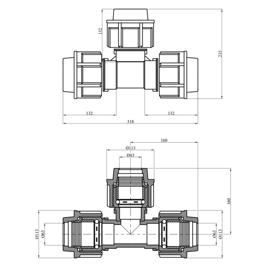 Додаткове фото - Трійник ПЕ STR 63х63х63 мм