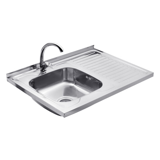 Головне фото - Набір кухонна мийка Kroner KRP Polierte - 6080L (0.6 мм) + змішувач для кухні Agua Leon - C032