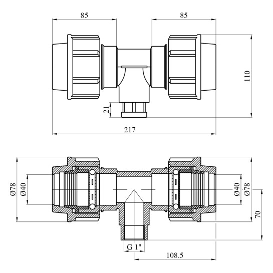 Додаткове фото - Трійник ПЕ SantehPlast 40х1"х40 РВ
