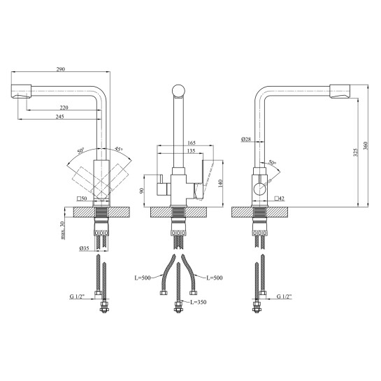 Додаткове фото - Змішувач для кухні з підключенням до фільтра Kroner KRP Edelstahl Kubus - SCH03810