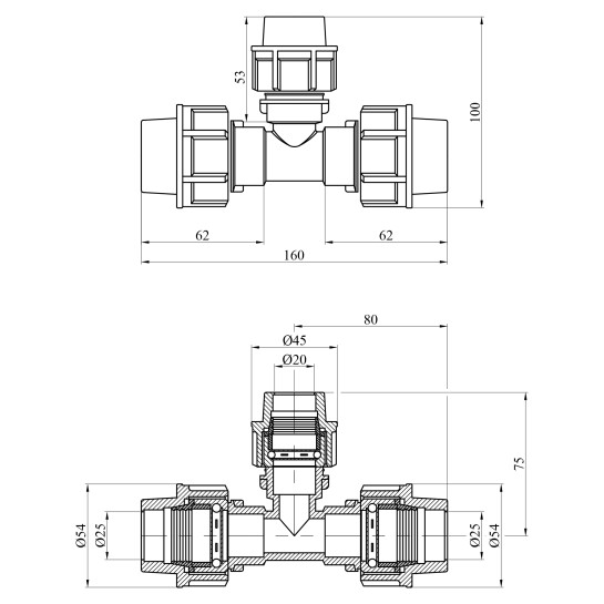 Додаткове фото - Трійник редукційний ПЕ STR 25х20х25 мм