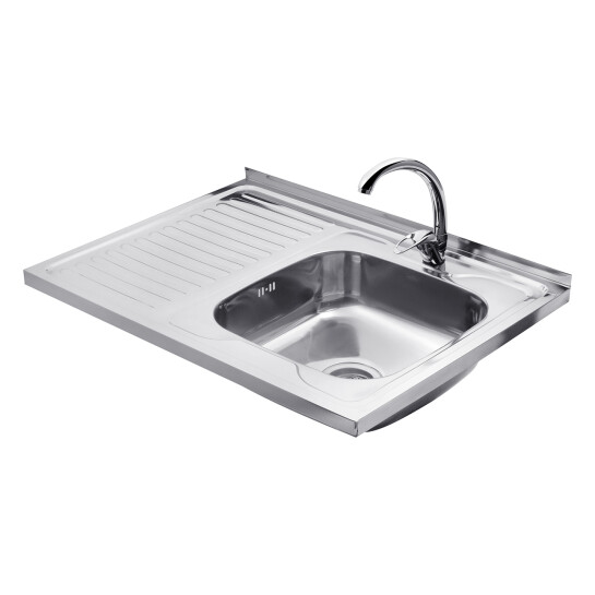 Головне фото - Набір кухонна мийка Kroner KRP Polierte - 6080R (0.6 мм) + змішувач для кухні Agua Leon - C032