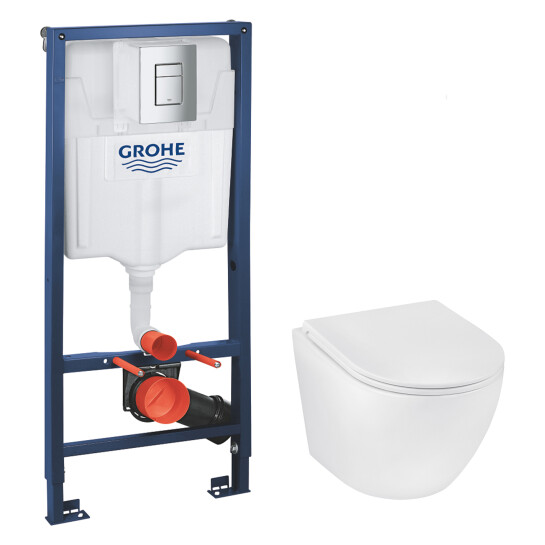 Інсталяції Комплект 4 в 1: Інсталяція Grohe Rapid SL 3 в 1 38772001 + Унітаз безободковий Kroner Harz WHI493736 RIMLESS з сидінням Slim Duroplast / Soft-close / Quick relase KH493736WHIR (38772001KH493736)