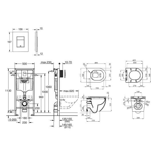Додаткове фото - Комплект 4 в 1: Інсталяція Grohe Rapid SL 3 в 1 38772001 + Унітаз безободковий Kroner Harz WHI493736 RIMLESS з сидінням Slim Duroplast / Soft-close / Quick relase KH493736WHIR (38772001KH493736)
