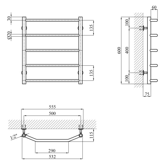 Додаткове фото - Сушарка для рушників водяна Kroner KRP Diva WT600x500-5