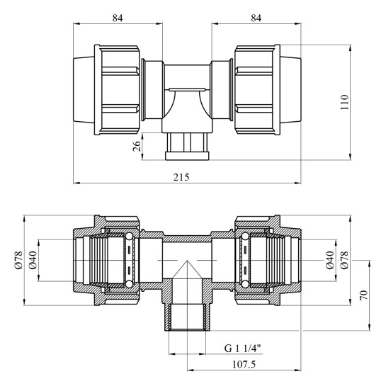 Додаткове фото - Трійник ПЕ SantehPlast 40х1 1/4"х40 РВ