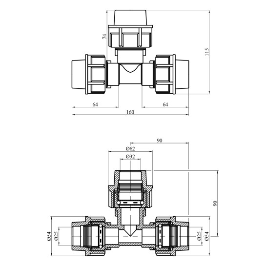 Додаткове фото - Трійник редукційний ПЕ STR 25х32х25 мм