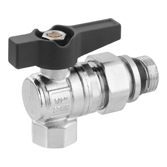 Додаткове фото - Кран-американка кульовий кутовий з антипротіканням Karro "Uno Black" 1/2" ВЗ PN40 метелик