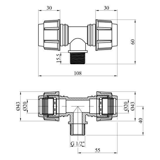 Додаткове фото - Трійник ПЕ SPT 20х1/2"х20 РЗ