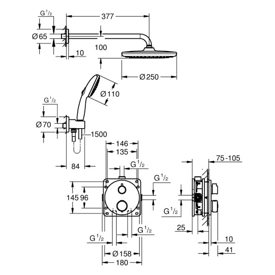 Додаткове фото - Душова система прихованого монтажу термостатична Grohe QuickFix Precision Grohtherm 34883000 