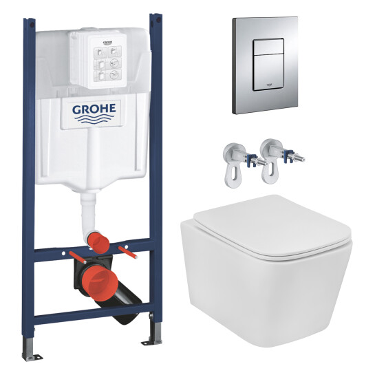 Інсталяції Комплект 4 в 1: Інсталяція GROHE Solido 3 в 1 3884966Q + Унітаз безобідковий Kroner Eifel WHI483429 TORNADO з сидінням Slim Duroplast / Soft-close / Quick relase KE483429WHIT (3884966KE483429)