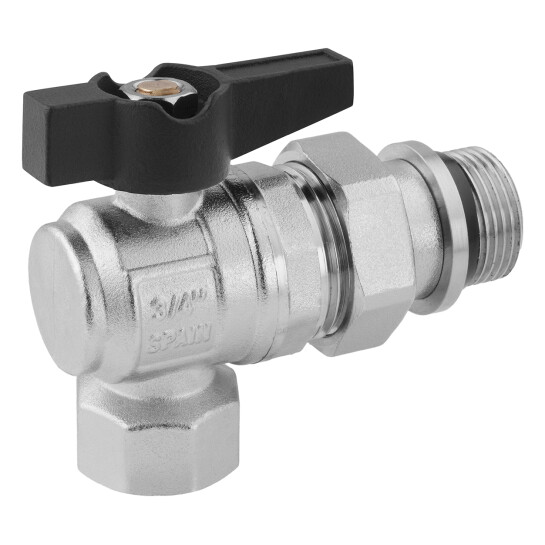 Додаткове фото - Кран-американка кульовий кутовий з антипротіканням Karro "Uno Black" 3/4" ВЗ PN40 метелик