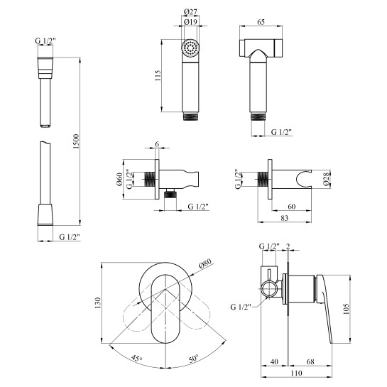 Додаткове фото - Набір для гігієнічного душу зі змішувачем Kroner Element 211234-5301