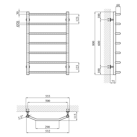 Додаткове фото - Сушарка для рушників водяна Kroner KRP Diva WT800x500-7