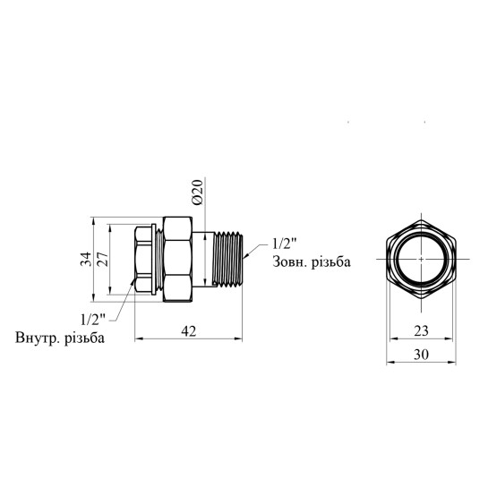 Додаткове фото - Згін-американка пряма Karro 1/2" ВЗ нікельована KR-3102