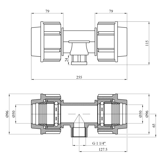 Додаткове фото - Трійник ПЕ SantehPlast 50х1 1/4"х50 РВ