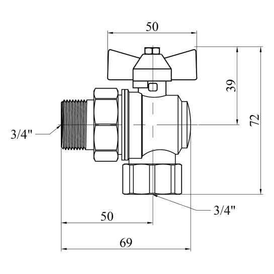Додаткове фото - Кран-американка кульовий кутовий Valves 3/4" PN30