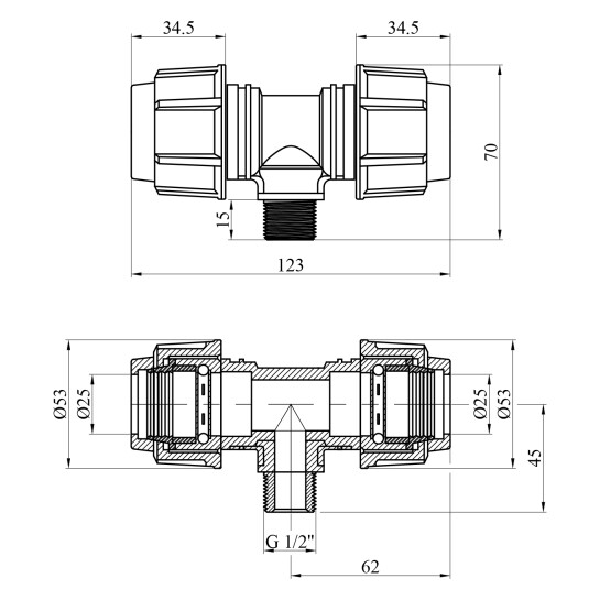 Додаткове фото - Трійник ПЕ SPT 25х1/2"х25 РЗ