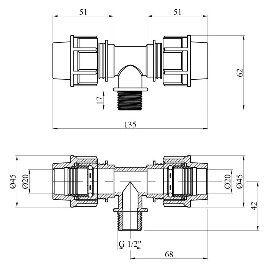 Додаткове фото - Трійник ПЕ STR 20х1/2"х20 РЗ