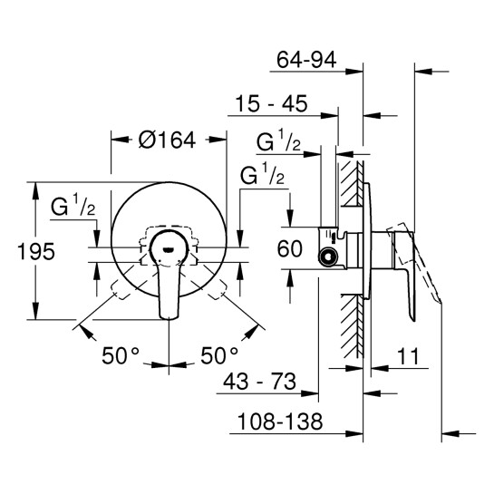 Додаткове фото - Змішувач прихованого монтажу для душу Grohe QuickFix Start 32590002